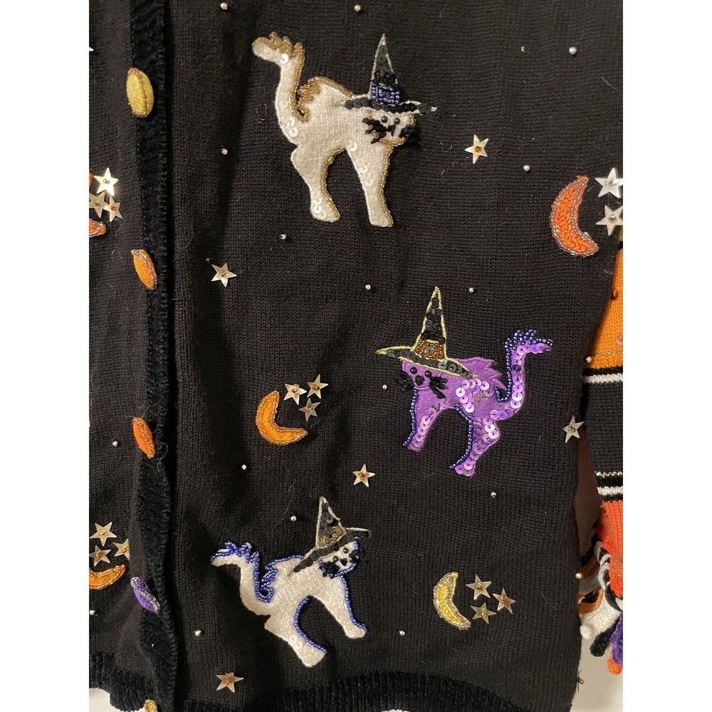 VTG BEREK 2 by TAKAKO SAKON Halloween Cardigan Medium Black Cat Witch's Hat - Picture 3 of 13